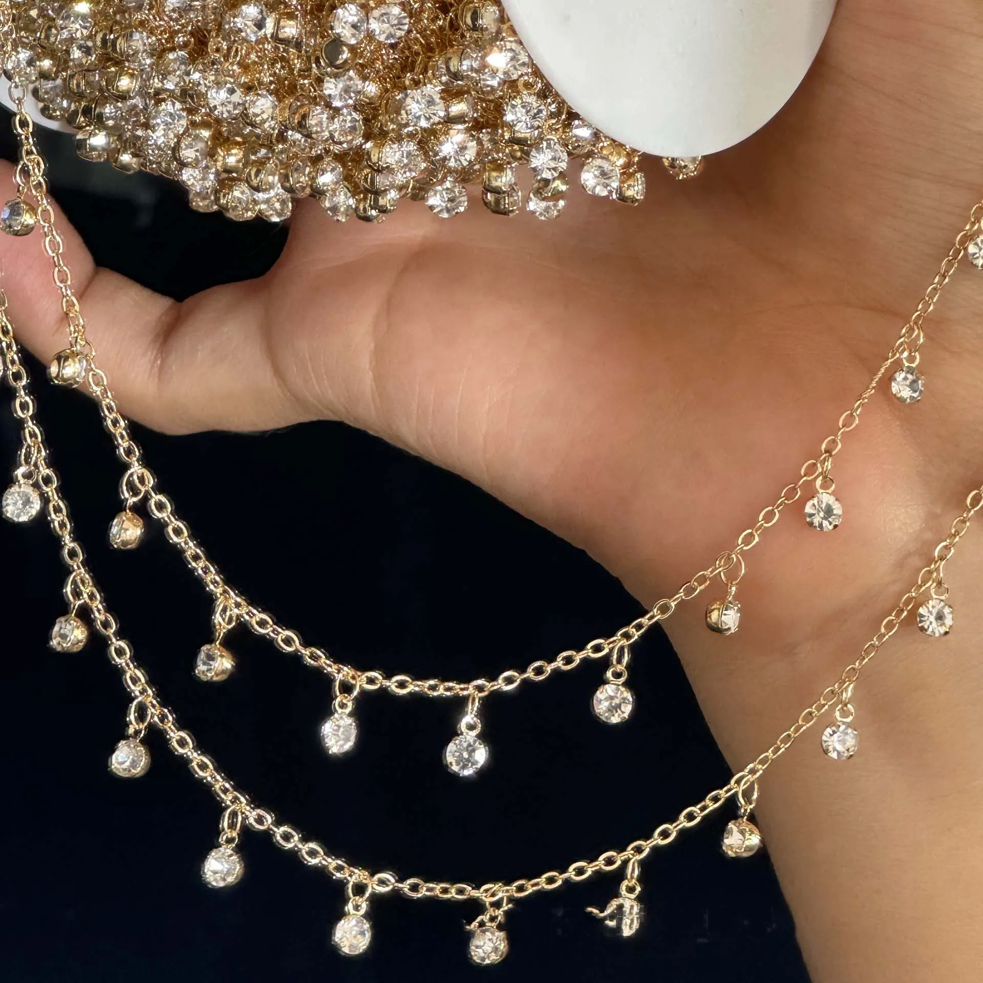 2m Kristall Glas Strass Perlen Charm Anhänger Kupfer Kette Link Für Böhmen Halskette Fußkettchen Armband DIY Mädchen Schmuck Machen – Detail 4