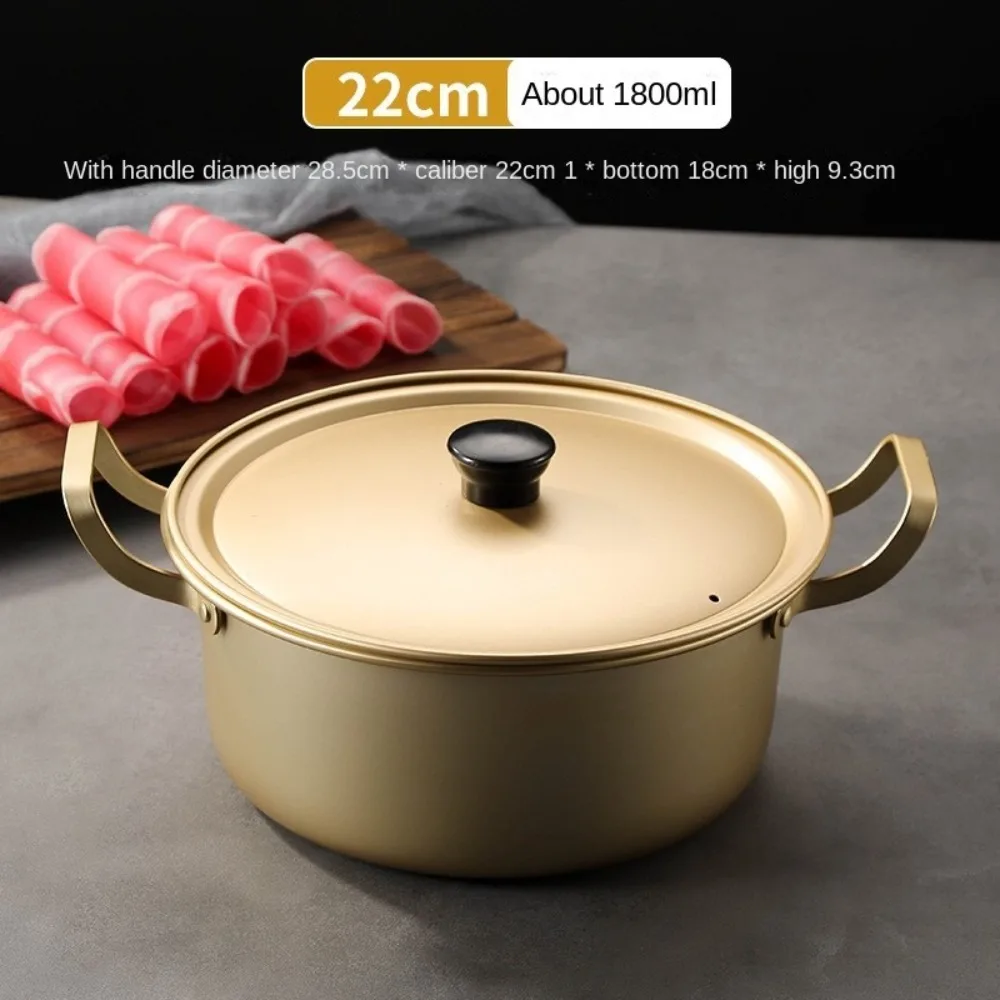 Gold Ramen Noodle Pot Aluminum Double Ears with Lid Soup Hot Pot Easy To Clean Universal Noodle Cooking Induction Cooker Gas