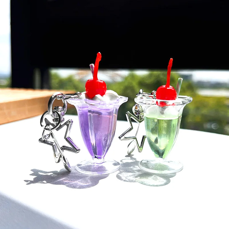

4Candy Colors Cherry Cream Cup Key Chain Creative Funny Unisex Car Bag Purse Decor Ring Holder Pendant Birthday Party Daily Gift