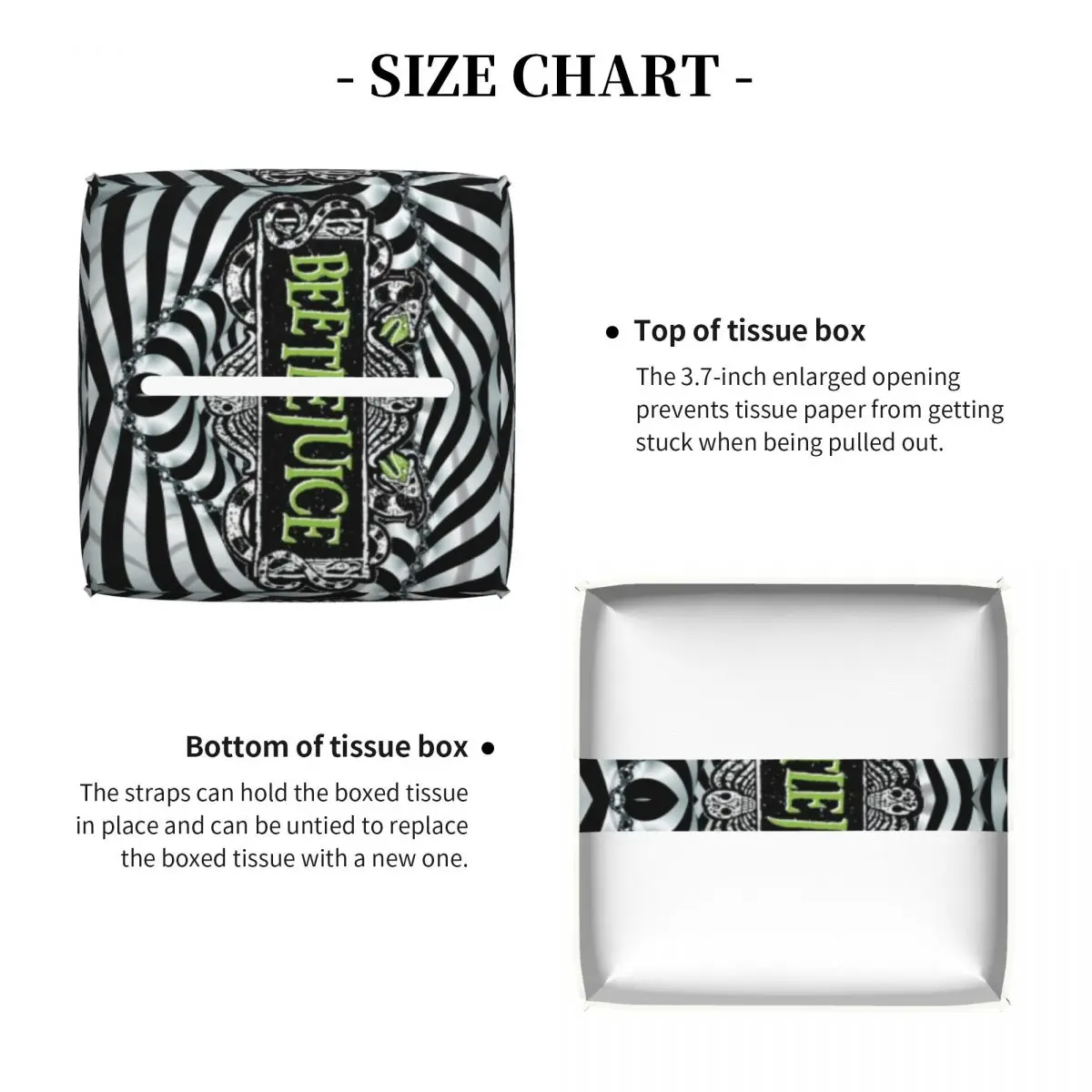 Custom Horror Movie Beetlejuices Tissue Box Cover PU Leather Square Tim Burton Style Facial Tissue Box Holder for Bathroom 4
