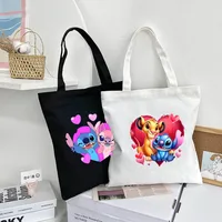 Cute Disney Lilo  Stitch Women's Tote Bag Canvas High Capacity Soft Shoulder Bag Women's Handbag Casual Comunting Shopping Bags 1