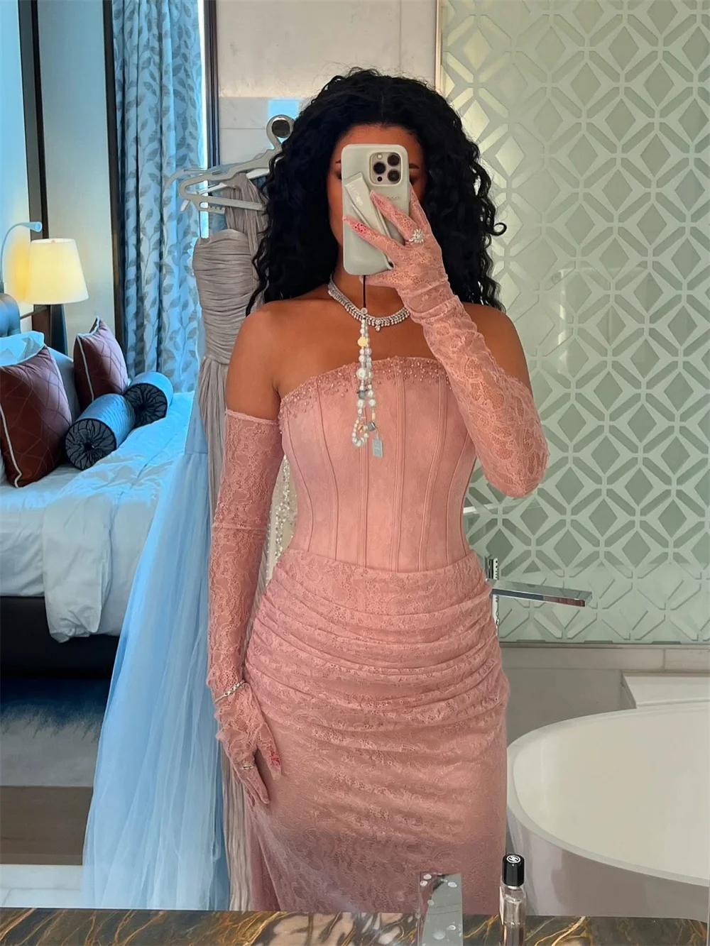 بيلا مخصصة الوردي قبالة الكتف حورية البحر الجلباب دي سهرة الدانتيل مثير كم طويل فساتين الحفلات الطابق طول فستان الحفلة الراقصة 2025