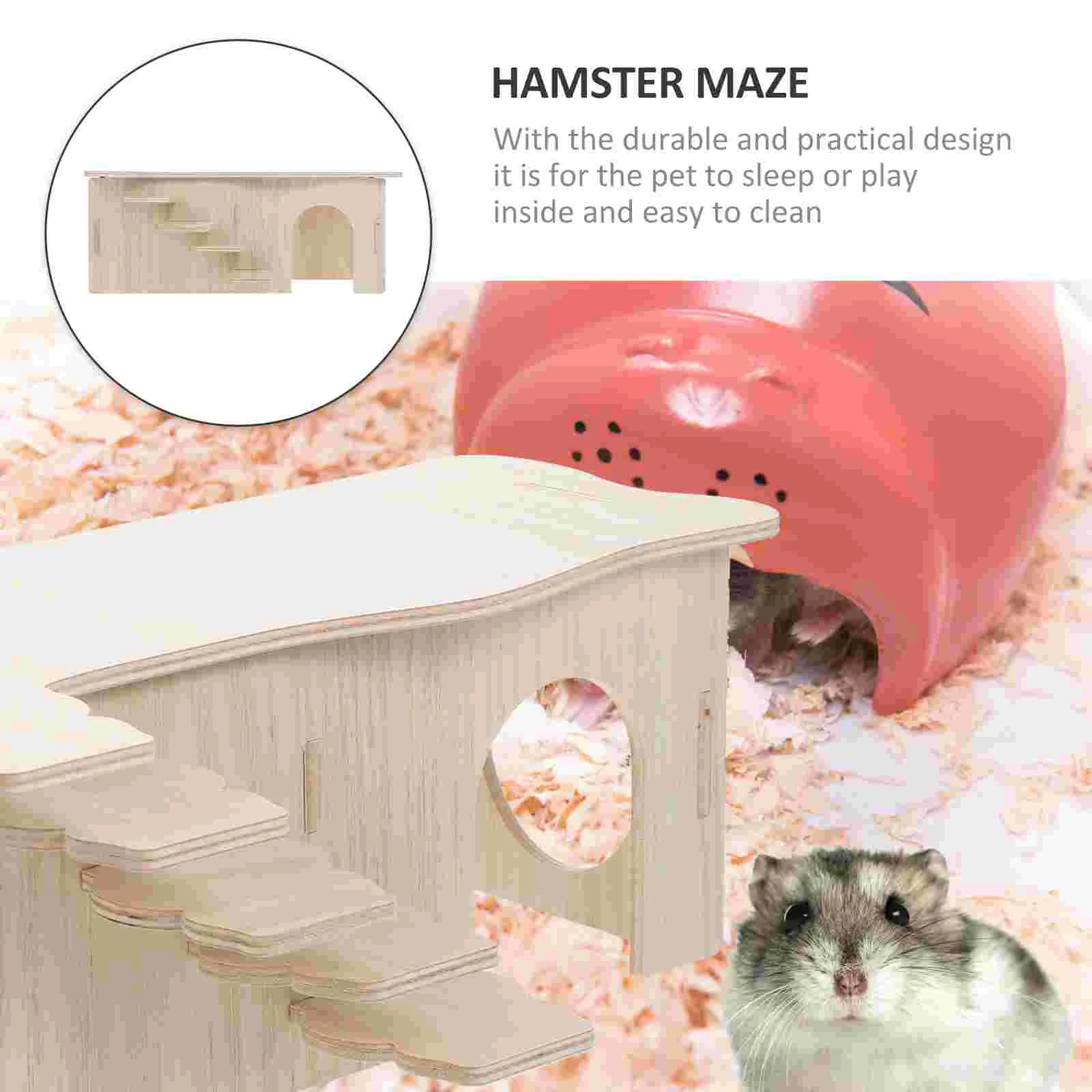 Hamster House Hideout Mouse Wooden Habitat Toys with Ladder Guinea Pig Hiding Supply Multifunctional Place - Image 4