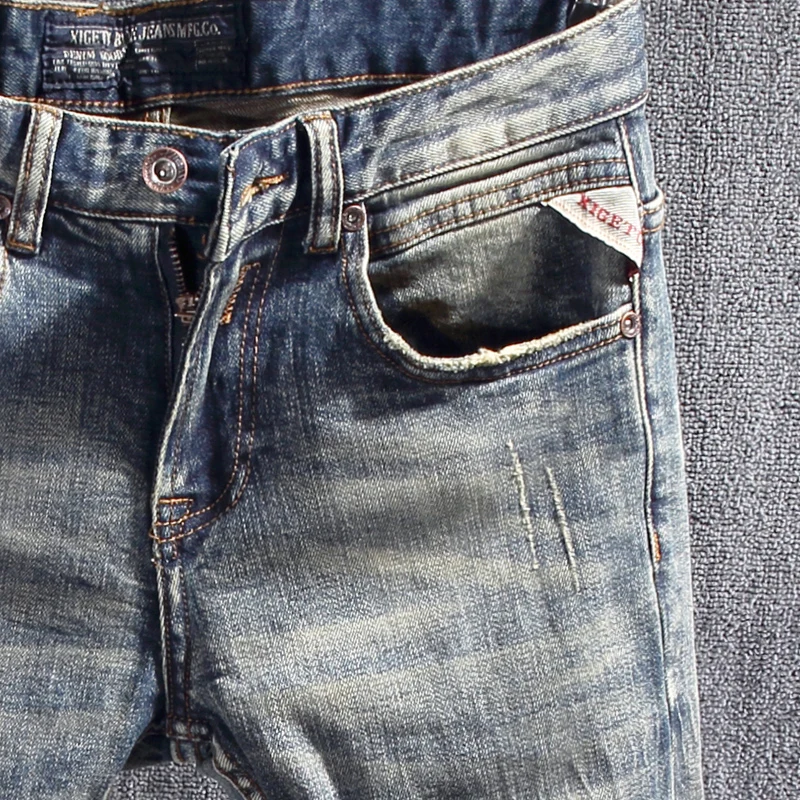 Italian Style Fashion Men Jeans Retro Wash Slim Fit Stretch Ripped Jeans Men Trousers Vintage Designer Casual Denim Pants Hombre