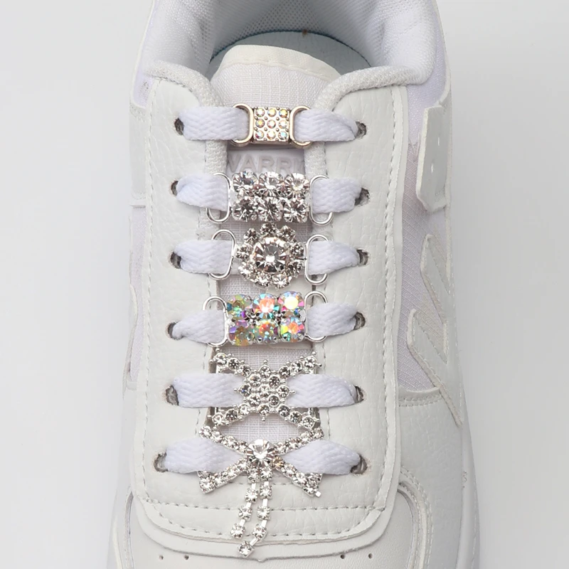 Diamond Rhinestone Luxury Shoe Charms with Metal Buckle and Laces Lock