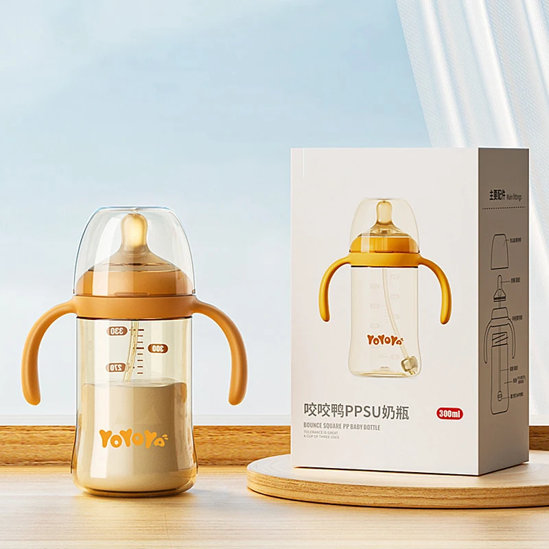 Anti-Colic PPSU Baby Bottles For Breastfed 240/300ml Wide Caliber Toddler Breastfeeding Bottle Leakproof Weighted Straw Cup