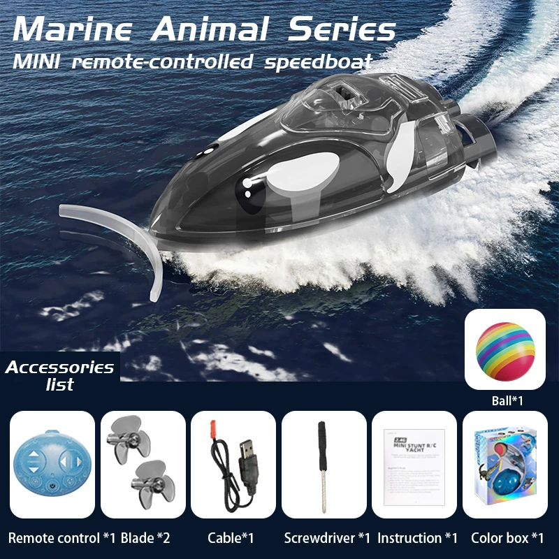 قارب RC صغير دفع الكرة عالية السرعة مصباح ليد 2.4...