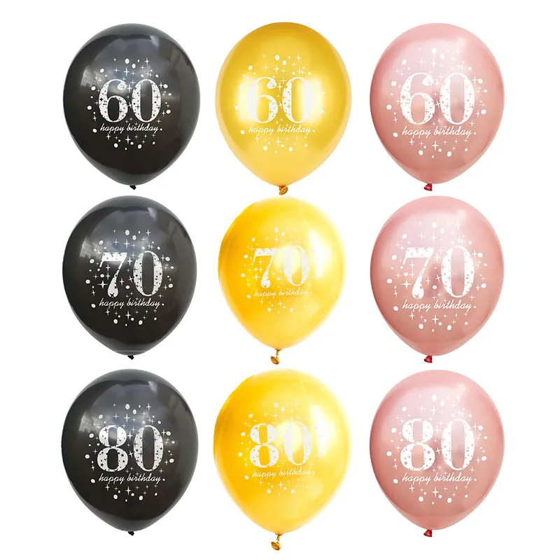 

5Pcs Gold Black Rose Digits Balloon 60 70 80 Years Happy Birthday Decoration Air Helium Balloons Latex Birthday Party Supplies