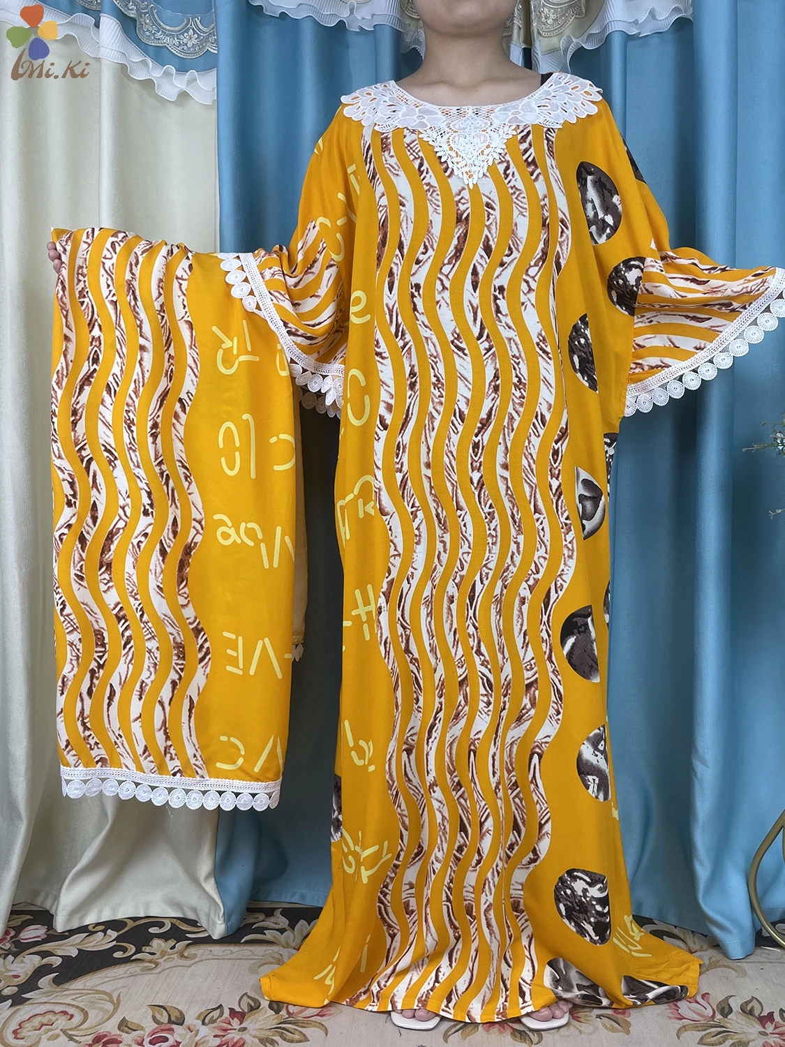 2024 New African Women Abayas Cotton Fabric Dresse With Big Scarf For Women Summer Short Sleeve Muslim Robe Traditional Clothing