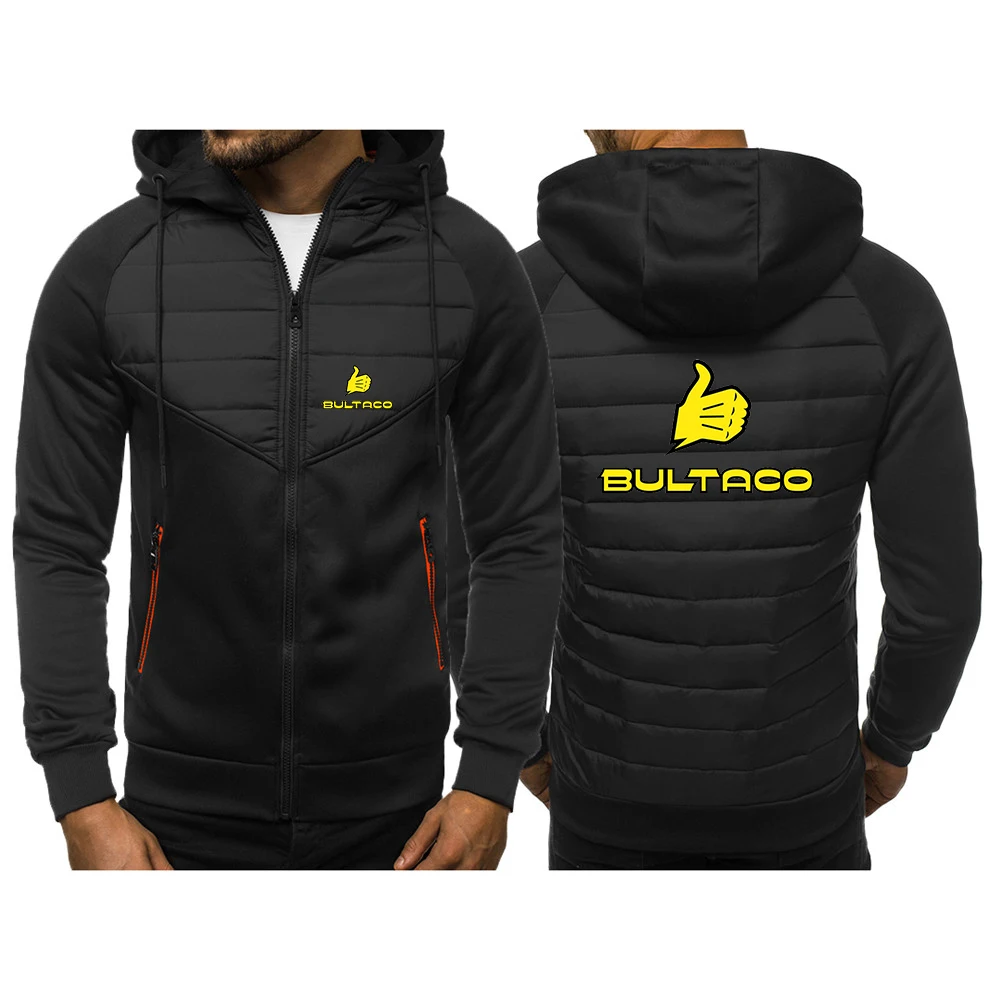 

Bultaco Cemoto Motorcycles New Casual Zipper Men Hooded Autumn Winter Splicing Fashion Sweatshirt Colorblock Cotton Man Clothing