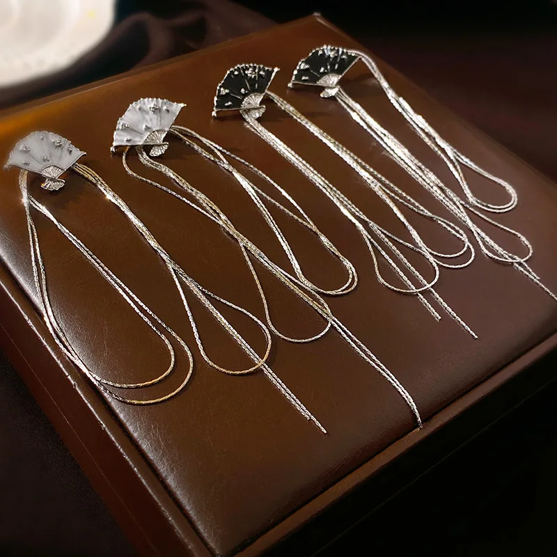 

European and American Women's Personalized Dripping Fan Long Fringe Earrings New Chinese Earrings