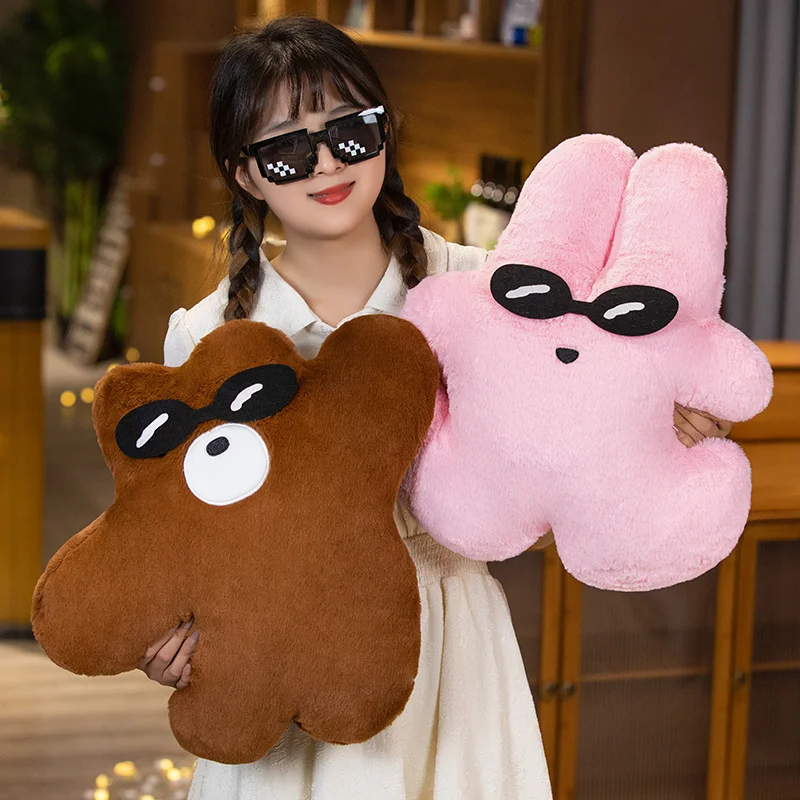 45cm Cookie Bear Rabbit with Glasses Doll Plush Throw Pillow Stuffed Cuddly Animal Pillow Back Support Seat Cushion PelucheDecor 50 pieces animal with glasses stickers waterproof cartoon suitcase notebook water cup refrigerator stickers