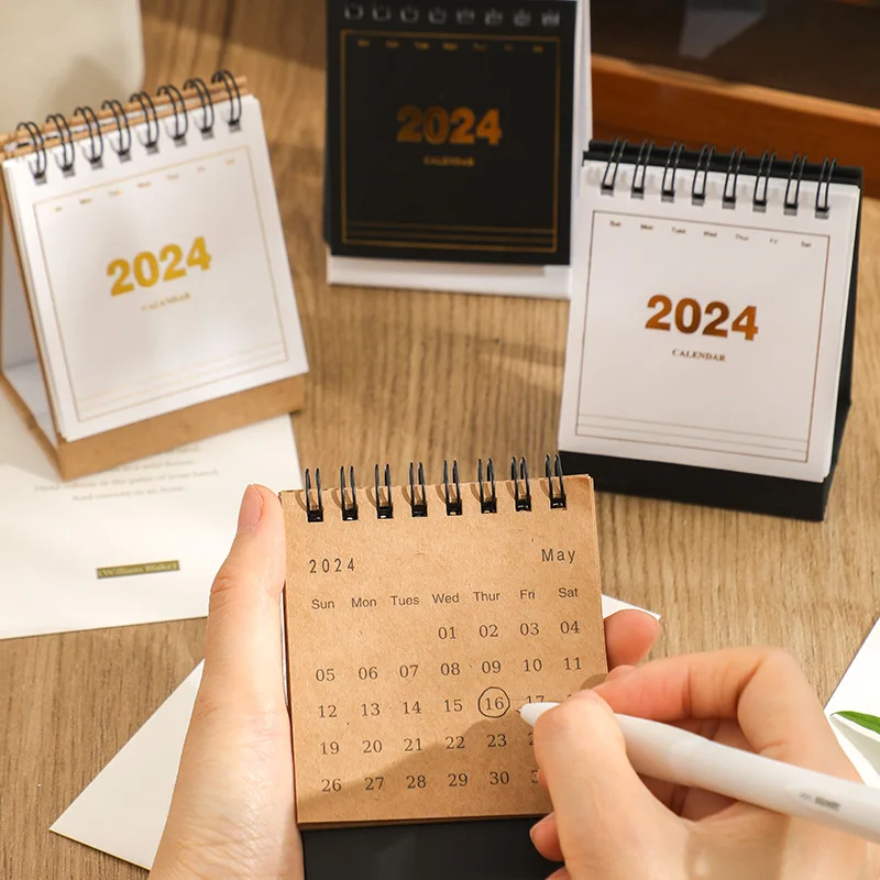 2024 Mini Full English Desk Calendar Creative Decor Vertical Office Gift Desktop Paper Home Student Weekly Planner Portable