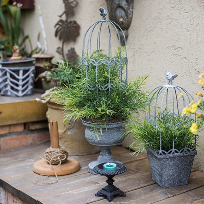 Bird Cage Flower Pot Stand Iron Climbing Vine Support Courtyard Garden Decor Vintage Plant Display Rack Unique Garden Accent