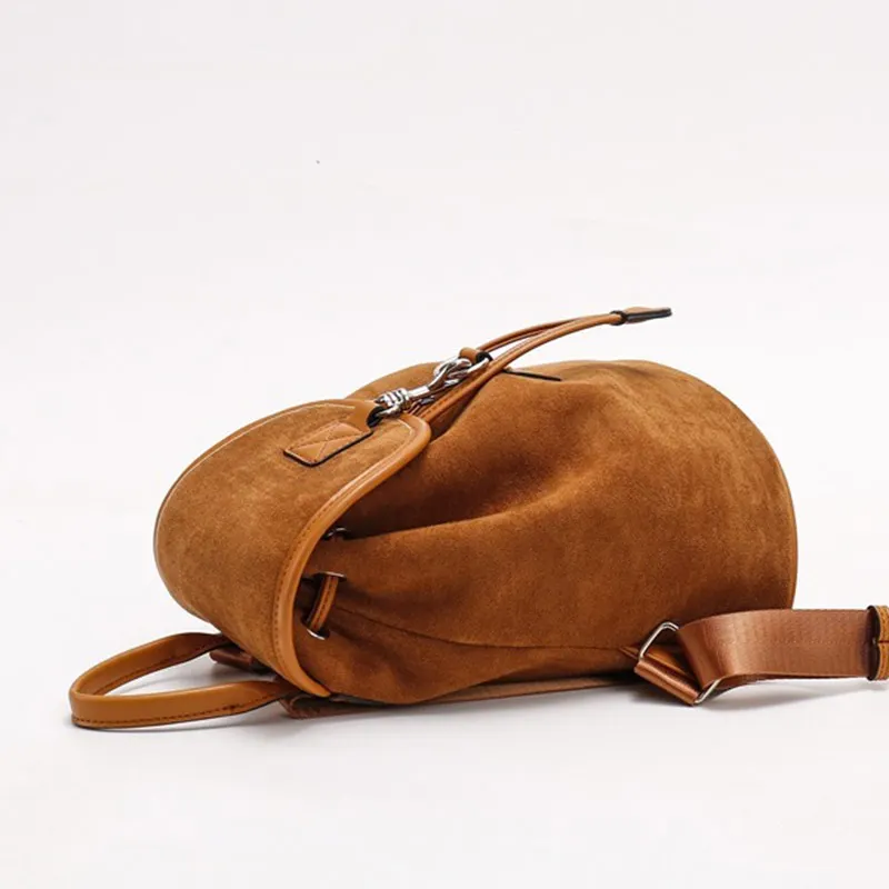 BEAUTODAY Brown Bags Women Flannel PU Solid Color Metal Buckle Retro Style Trend 2023 Versatile Ladies Backpacks 63009 3