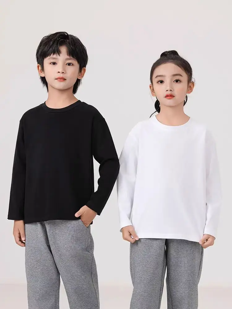 Children's Clothing 2025 Cotton Boys Girls T-Shirt Solid Long Sleeve Kids Cothes Autumn Sweatshirt Tops Teenage 6 8 10 12 Years 5