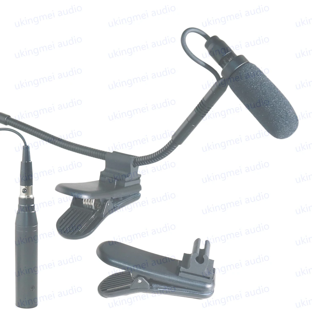 Clip-On Musical Instrument Microphone for Piano Guitar Saxophone Violin Cello Phantom Power Input Flexible Gooseneck Microphone