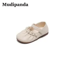 

Baby Walker Shoe Spring Children Girls Leather Shoes Beading Pearl Elegant Kid Girls Party Princess Shoes Ruffle Trend Round Toe