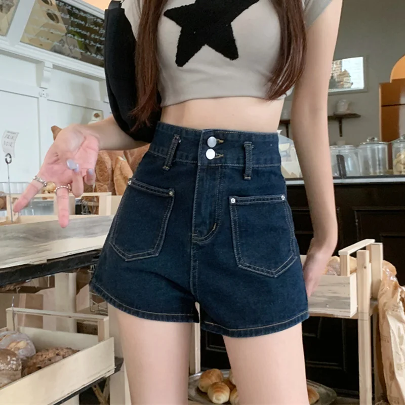 

New Women Summer Plus Size Denim Shorts Fashion Thin High Waist All-match Straight Shorts Casual Loose Blue-gray Shorts