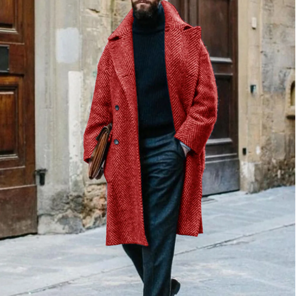 Men's Herringbone Coat Mid-length Double-breasted Coat French Style Street Casual Charm Men's Single Customizable Clothing