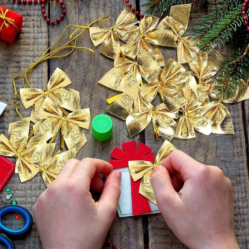 Christmas Bow Ornaments 10/20/30Pcs Red Gold for Home Decor