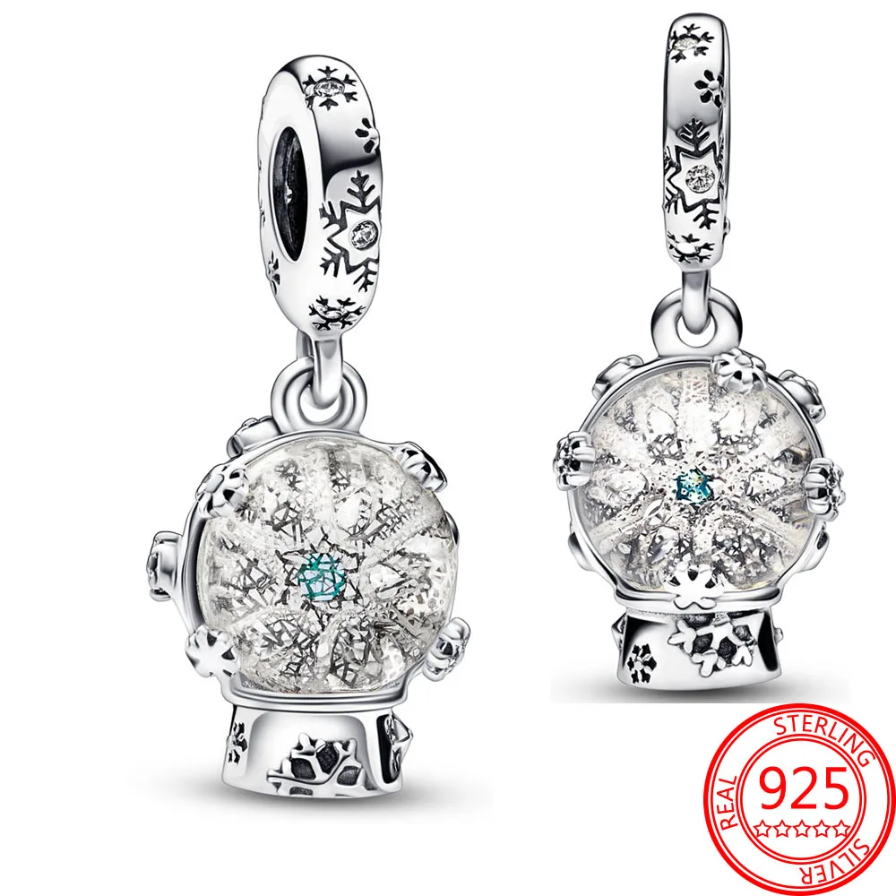 

Бутик 925 стерлингового серебра Снежинка Снежный шар Подвеска Шарм подходит для браслета и ожерелья пандоры ювелирные изделия на Рождество