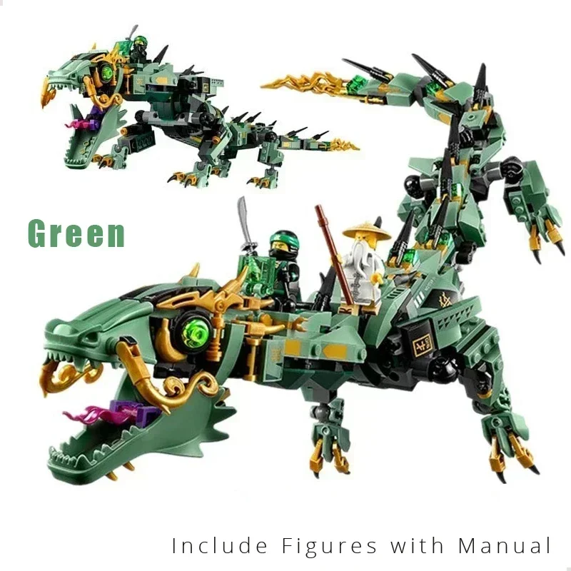 thumbnail image 1 of Bloques de construcción MOC Mecha Dragon compatibles con 70612, juguetes para niños, ladrillos de dragón mecha verde, regalo para niños, 1 of 4