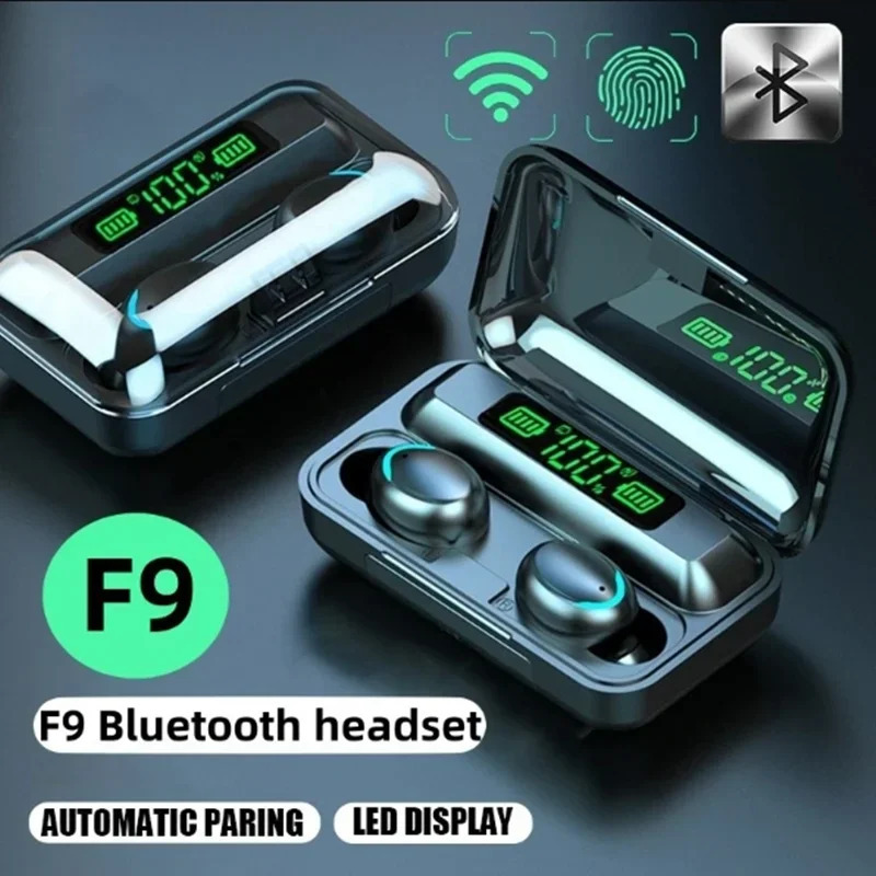 F9 wireless Bluetooth headphones TWS waterproof earbuds earphones digital display heaset large capacity charging case