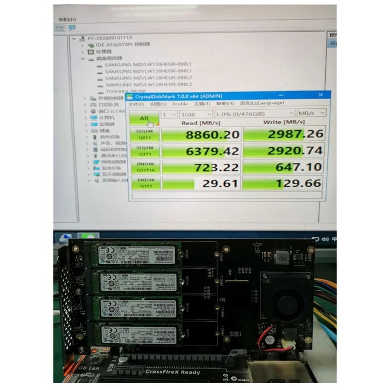 Super Fast PCIe X16 to 4 Port NVMe Expansion Card PLX8747 Control PCIe3.0 QXNF