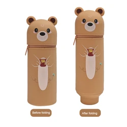 Whimsical Animal Standing Pencil Case & Pen Holder - Perfect for Students, School, and Office Gifts (Honey Bear)