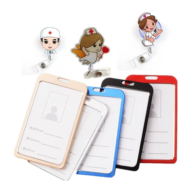 

Medical Workers Work Card Holder for Hospital Doctors Nurses Metal Badge Holder with Plastic Badge Reel Staff Employee Card Case