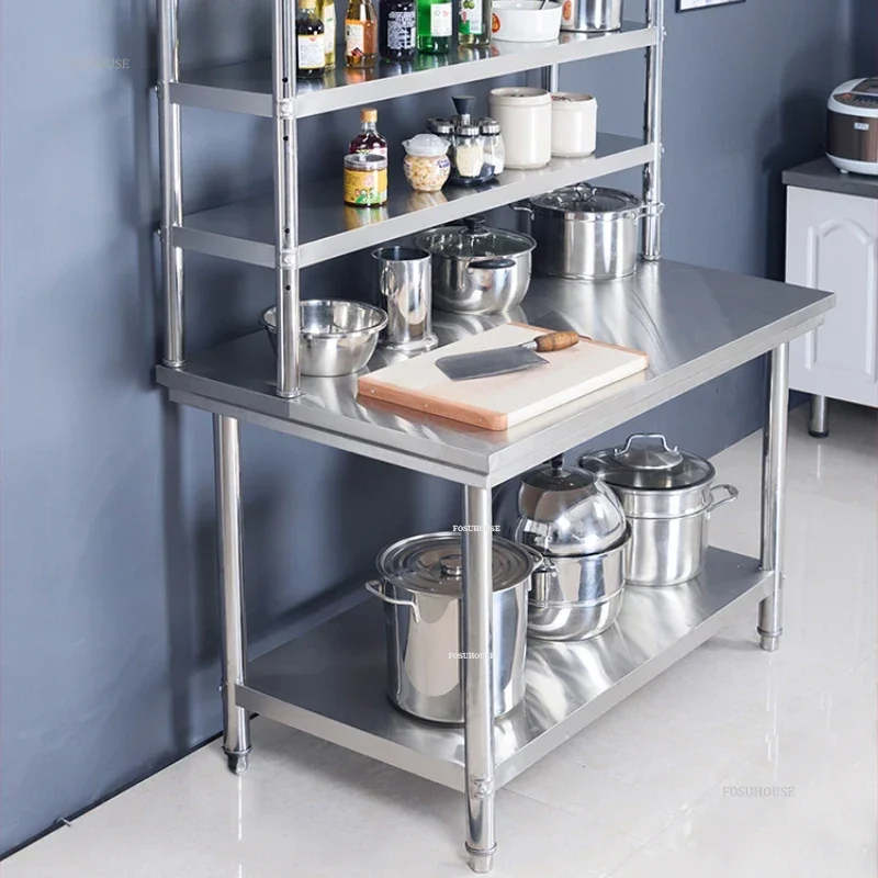 Stainless Steel Workbench Kitchen Cabinets Countertops Storage Racks Hotel Kitchen Console Load Tables Modern Kitchen Furniture 5