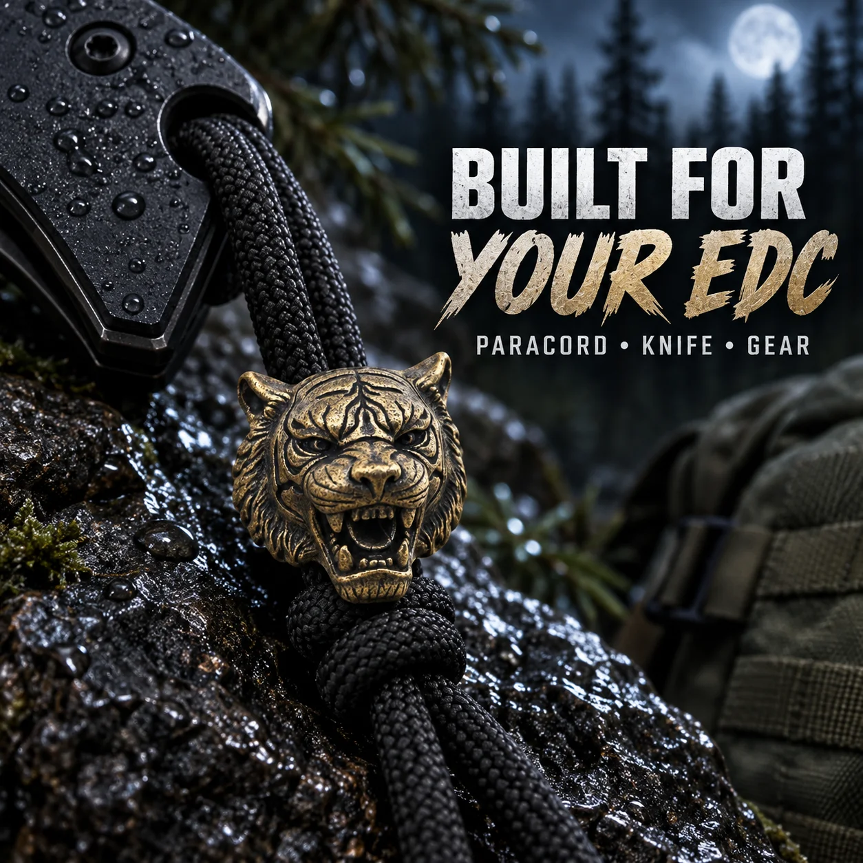 Tiger Head Brass Paracord Beads - Handmade EDC Outdoor Lanyard and Bracelet Accessories