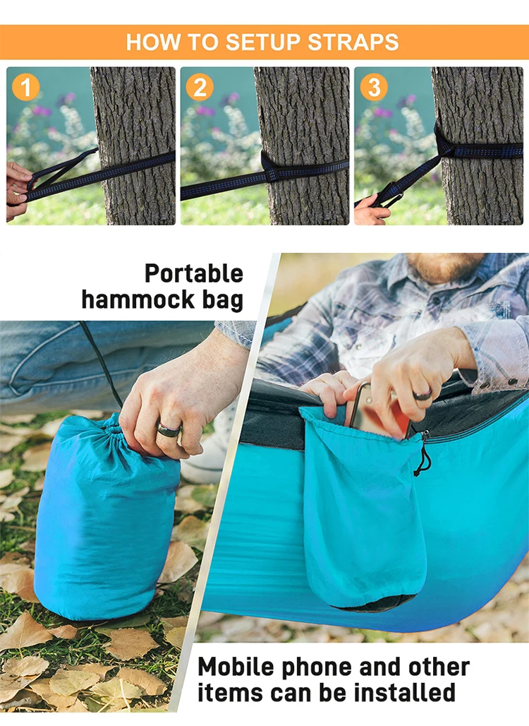 Description Picture 4 of item260x140cm Double Camping Hammocks with 2 Tree Straps Portable Indoor Outdoor Travel Hammock for Backpacking Beach Hiking swing