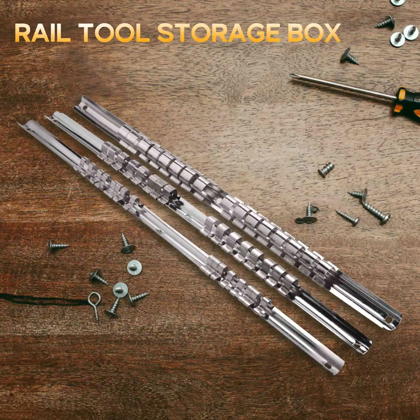 YFYS 3Pcs 소켓 랙 홀더 1/4인치 3/8인치 1/2인치 레일에 16개의 클립이 있는 도구 정리함 보관함