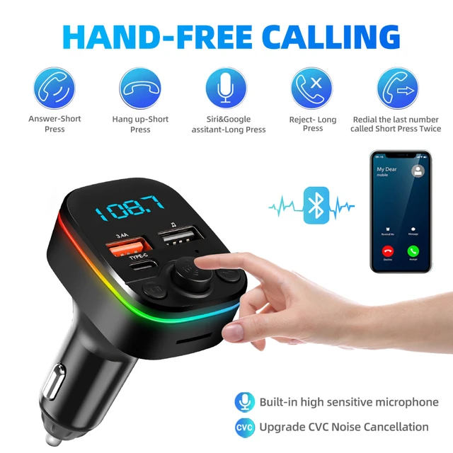 FM Transmitter Bluetooth Car 3.1A Dual USB Port+Type-C Charge Handsfree  Call Wireless Aux Audio Radio Modulator MP3 Player - AliExpress