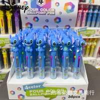 6/36pcs Disney Silicone Stitch 4 Color Ballpoint Pen Short Rod, Cute Student DIY Multi Color Press Hands Pen Stationery Gifts 1