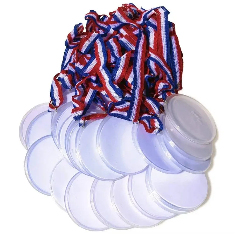24 Pcs Design Your Own Award Medals Plastic Blank DIY Award with Ribbons for Party Favors Trophy for Prize Gift Children Sports diy award medals