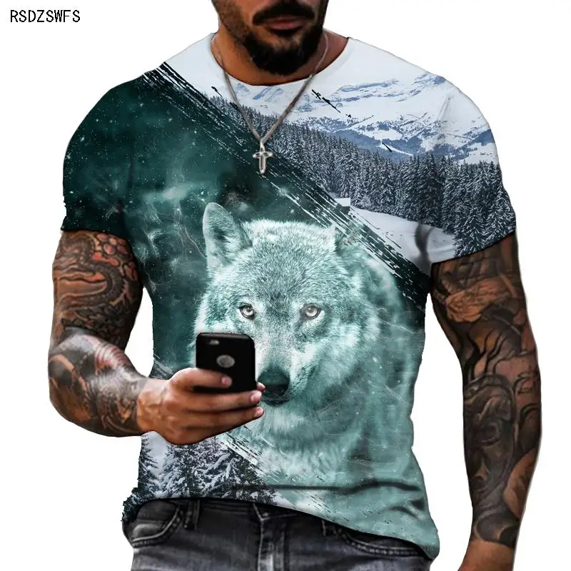 

Spring/Summer 2022 New Short-sleeved Animal World Arctic Wolf 3D Printed T-shirt Street Trend Super Large Size HD Pattern Top
