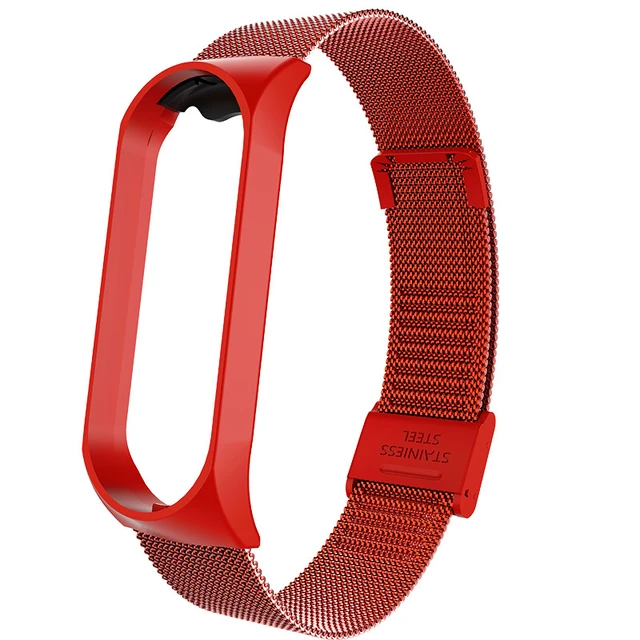 Strap For Xiaomi Mi Band 6 4 5 Wrist Metal Bracelet Screwless Stainless Steel MIband for Mi Band 4 3 5 Strap Wristbands Pulseira red