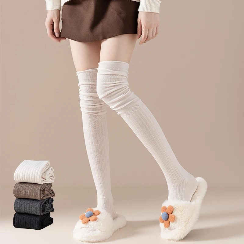 Herbst/Winter frauen Strümpfe Knie Oberschenkel Hohe Socken Mode Trend Einfache Feste Farbe Reine Baumwolle Lange Röhre Engen bein Warme Socken