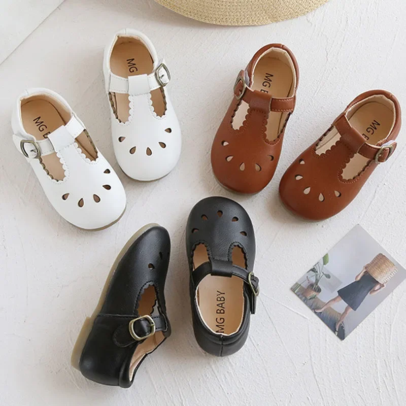 Kids T Strap Leather Shoes Girls Princess Shoes Boys Breathable Flats Mary Janes Black Brown Child Baby Toddlers Spring Autumn