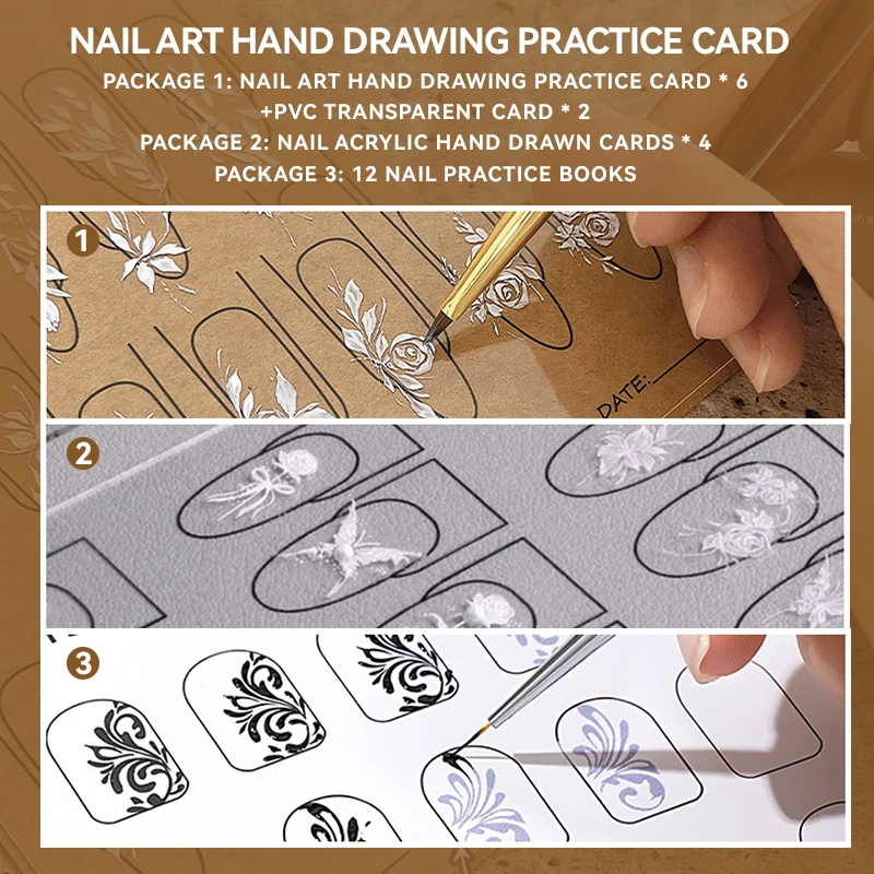 12/8/4개 네일아트 연습용 종이 템플릿 북 매니큐어 도구 UV 젤 폴리쉬 가이드 드로잉 페인팅 북 (네일아트 학습용)