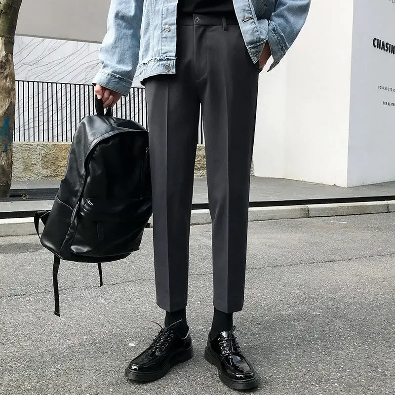 Tressed Baggy Straight Slim Fit Male Suit Trousers Social Tailoring Business Men's Summer Pants 9 Cropped Draped Fluid New in Up