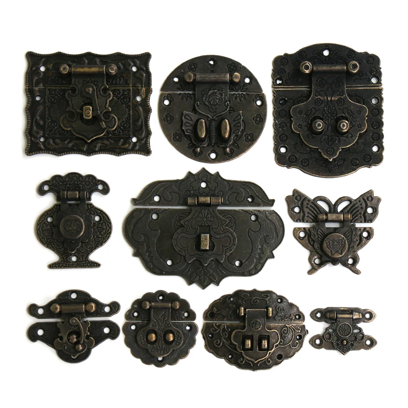 Antique Bronze Hasp Vintage Decorative Latch Jewelry Wooden Box Buckle Pad Chest Lock Cabinet Buckle Retro Furniture Hardware 1x furniture hardware,jewelry box hasps,decorative latches