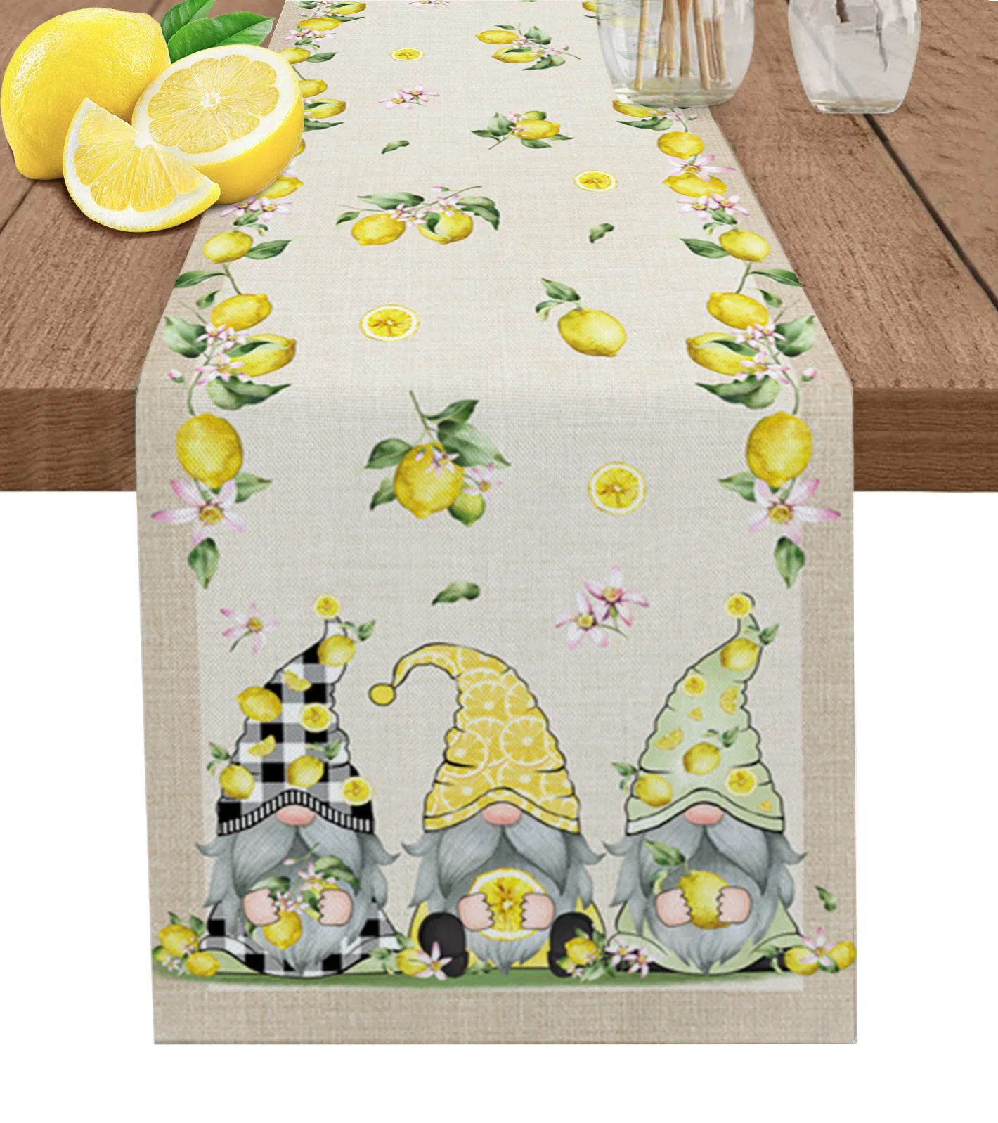 

Lemon Pastoral Plaid Fruit Dwarf Linen Table Runner Kitchen Table Decoration Farmhouse Dining Table Cloth Wedding Party Decor