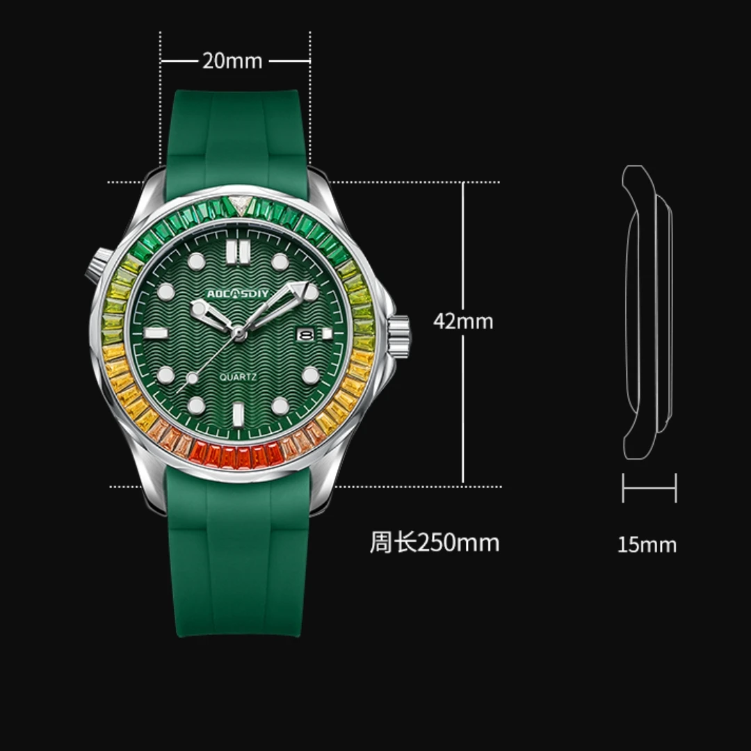2023 New Luxury Men Watches Fashion Green Diamond Bezel Quartz Watch Business Automatic Date Dive Clock Relogio Masculino