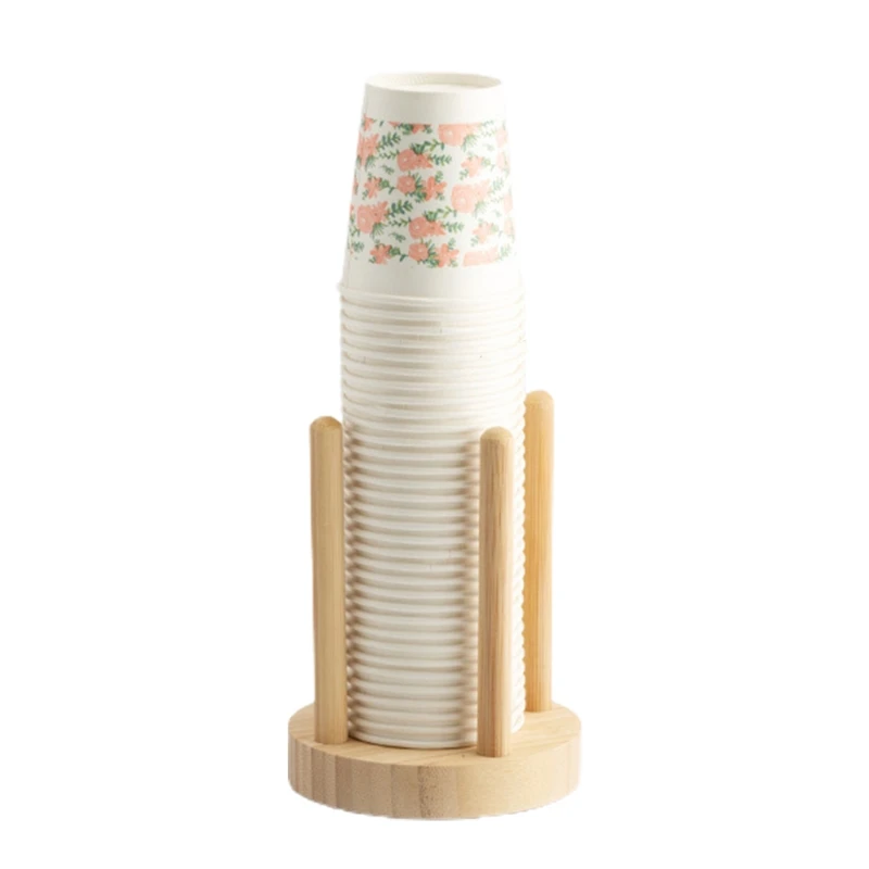 P82D Disposable Cup Storage Holder Rack Shelf Water Tea Cups Wood Dispenser with Longer Stick Mug Display Stand Organizer 6