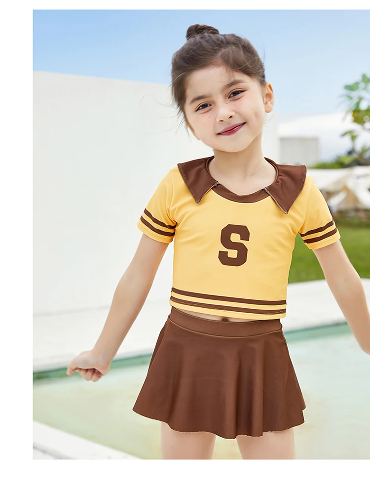 Children's swimsuit girls' new cute plaid princess skirt style split girl small, medium and small children's baby swimsuit