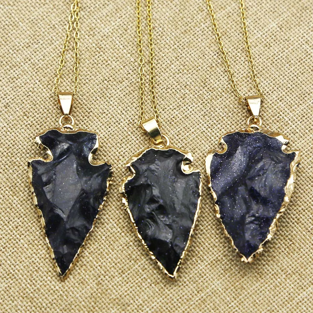 Natural Stone Arrow Gold Sweater Pendant Stainless Steel Chain Necklace Fashion Charm DIY Jewelry Accessories Holiday Gifts 4PCS